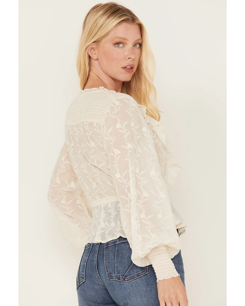 Shyanne Women's Floral Embroidered Chiffon Ruffle Blouse