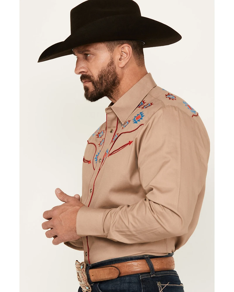 Rodeo Clothing Men's Embroidered Yoke Long Sleeve Snap Western Shirt