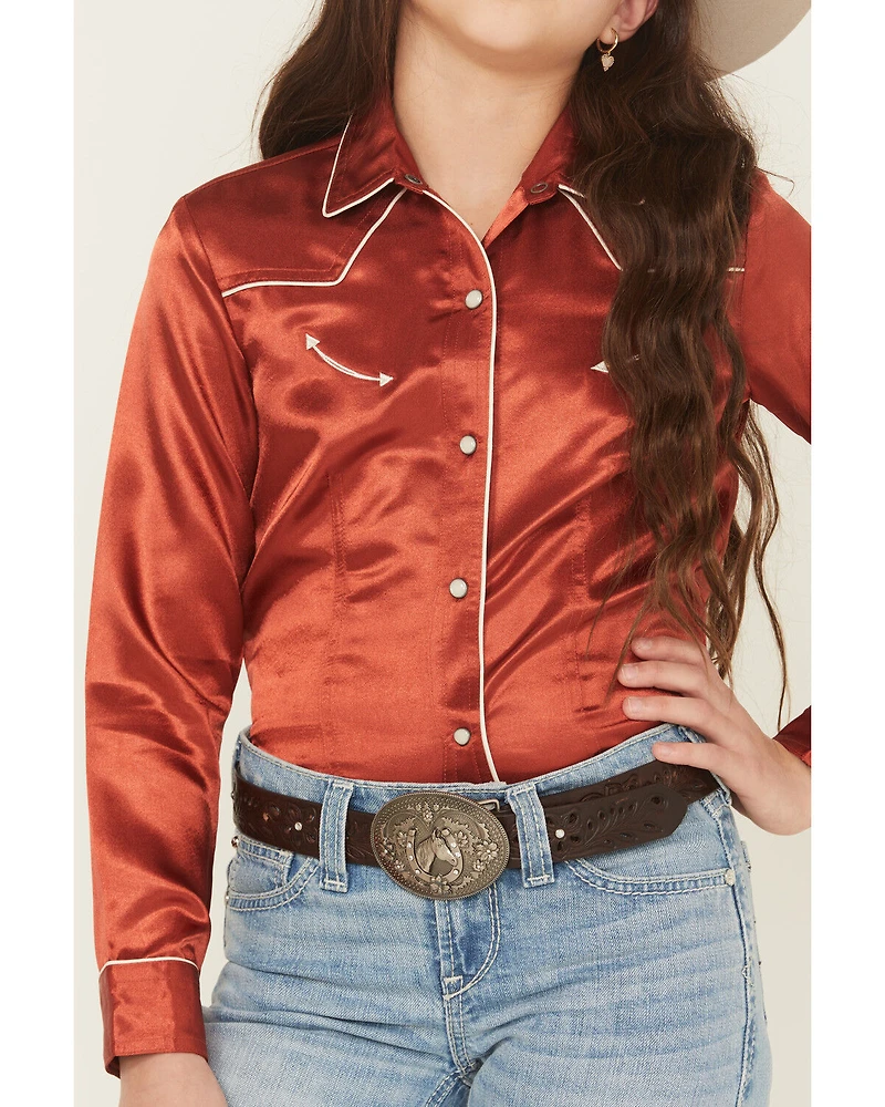 Cruel Girl Girls' Satin Long Sleeve Snap Western Shirt