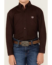 Panhandle Select Boys' Solid Long Sleeve Button-Down Stretch Western Shirt