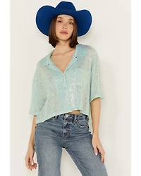 POL Women's Sequin Button Up Top