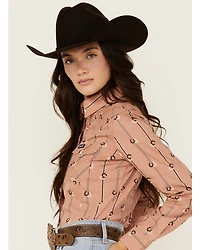 Wrangler Retro Women's Horseshoe Striped Print Long Sleeve Snap Western Shirt