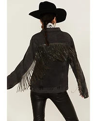The Andy Jacket by DanielXDiamond: Women's Gray Denim With Gunmetal Fringe