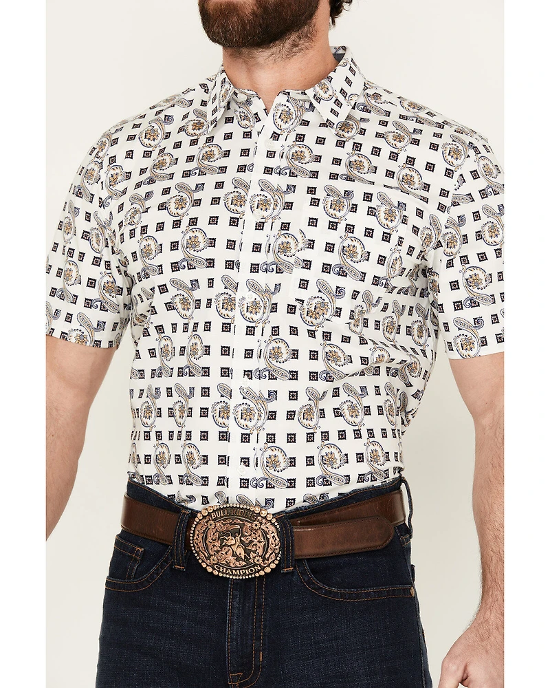 Cody James Men's Geo Paisley Print Short Sleeve Button-Down Stretch Western Shirt
