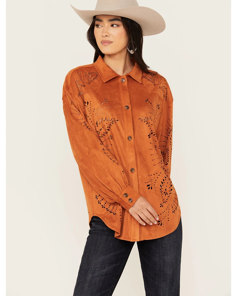 Shyanne Women's Faux Suede Laser Cutout Shacket