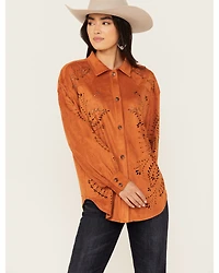 Shyanne Women's Faux Suede Laser Cutout Shacket