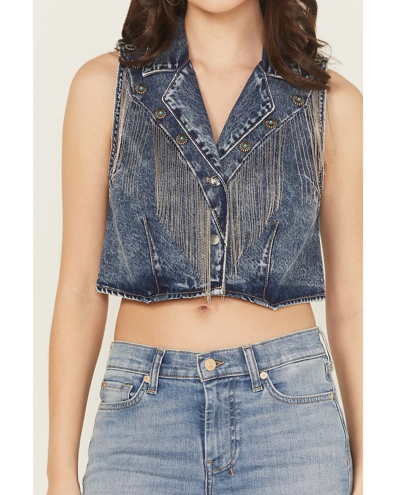 Rock & Roll Denim Women's Fringe Concho Vest