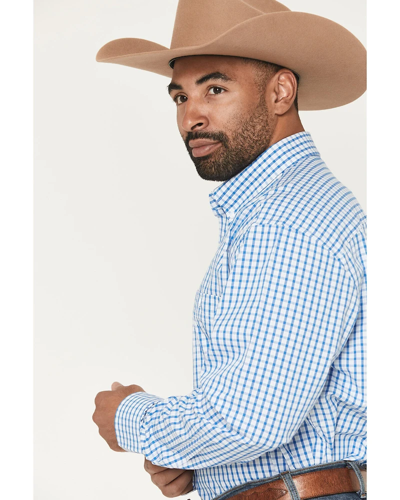 George Strait by Wrangler Men's Plaid Print Long Sleeve Button-Down Stretch Western Shirt