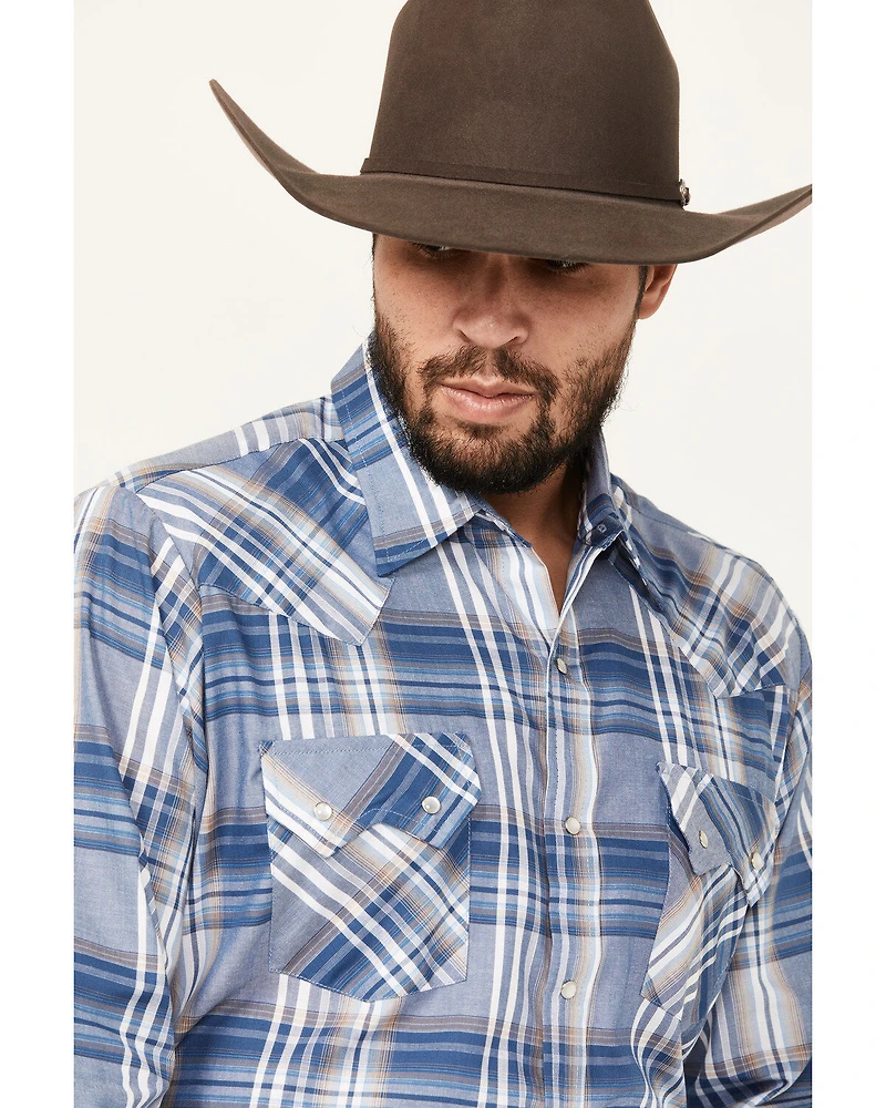 Ely Walker Men's Plaid Print Long Sleeve Snap Western Shirt