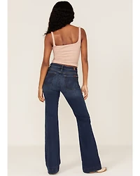 7 For All Mankind Women's Dark Wash Mid Rise Dojo Trouser Flare Jeans
