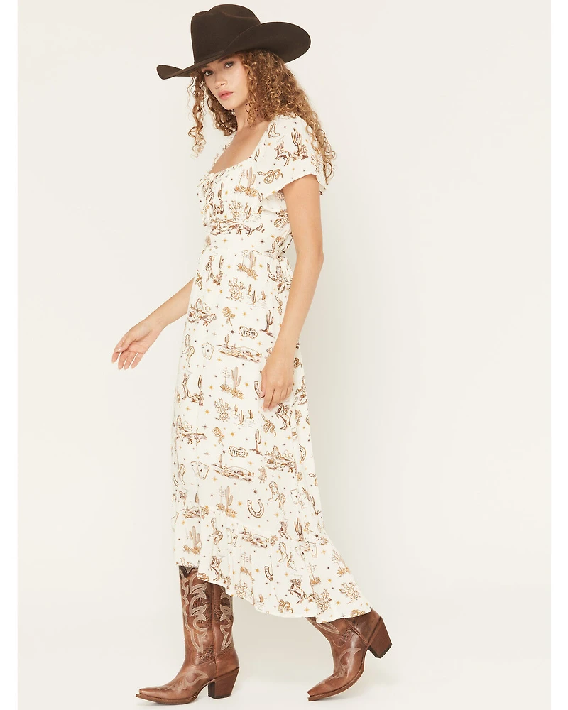 Shyanne Women's Western Print Flutter Sleeve High-Low Midi Dress