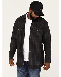 Moonshine Spirit Men's Cask Small Plaid Print Snap Western Flannel Shirt