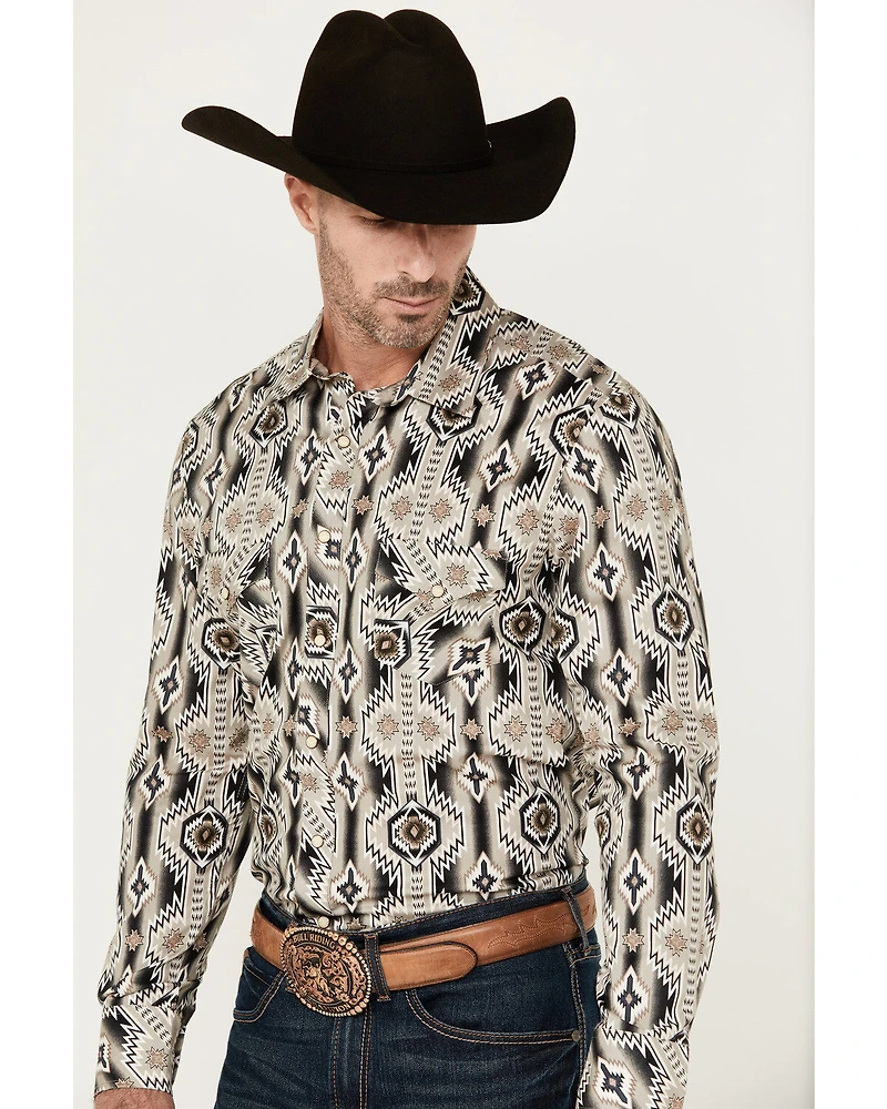 Rock & Roll Denim Men's Southwestern Long Sleeve Pearl Snap Stretch Western Shirt
