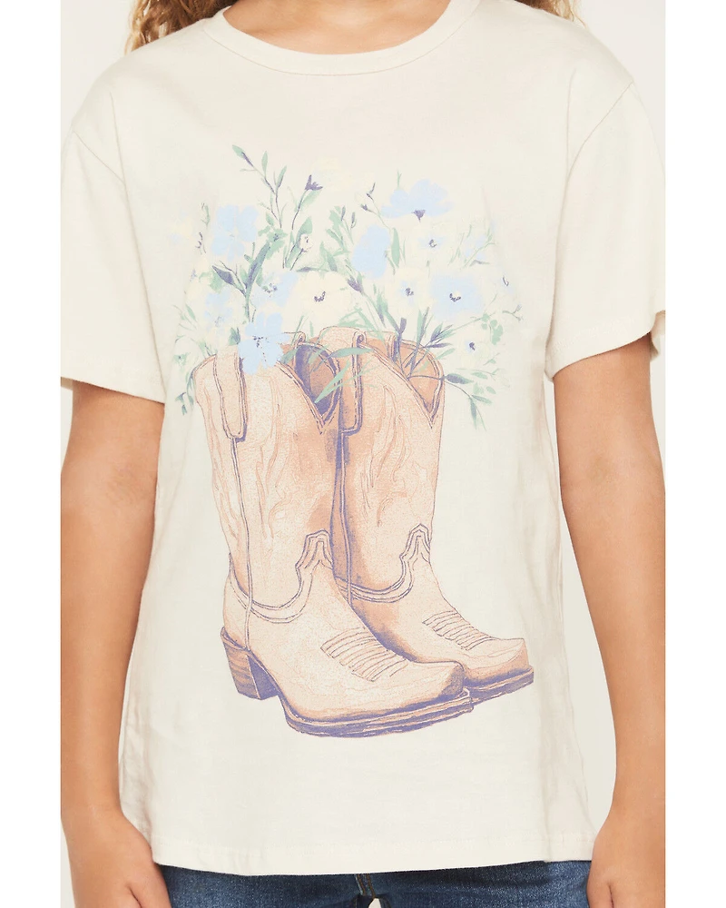 Originality Girls' Floral Boot Short Sleeve Graphic T-Shirt