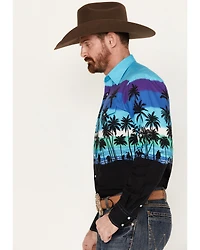 Roper Men's Vintage Palm Tree Beach Print Long Sleeve Pearl Snap Western Shirt
