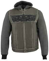 Milwaukee Leather Men's Concealed Carry Vest with Reflective Skulls and Removeable Hoodie