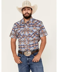 Rock & Roll Demin Men's Southwestern Print Short Sleeve Pearl Snap Stretch Western Shirt