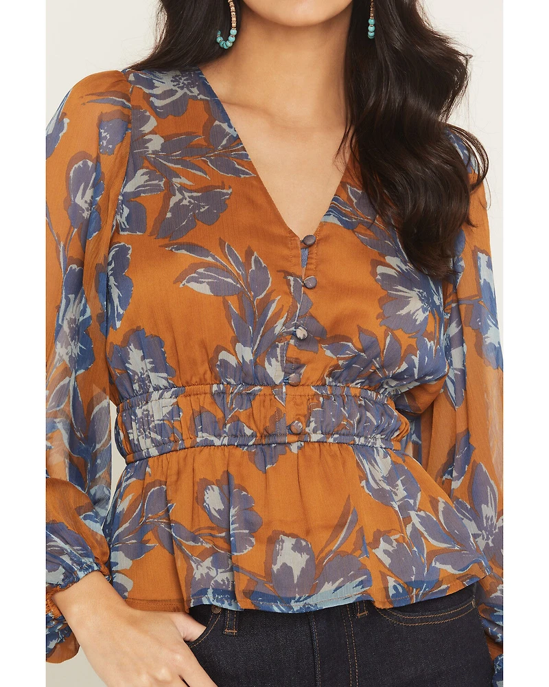 Shyanne Women's Floral Print Long Sleeve Chiffon Shirt