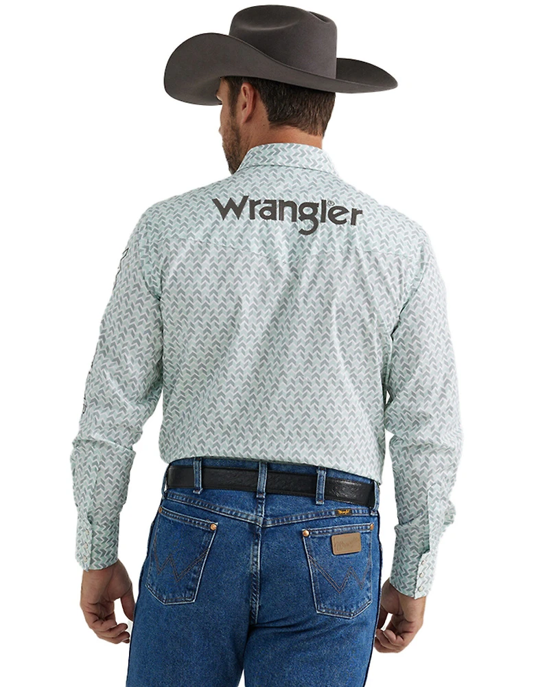 Wrangler Men's Geo Print Logo Long Sleeve Snap Western Shirt - Tall