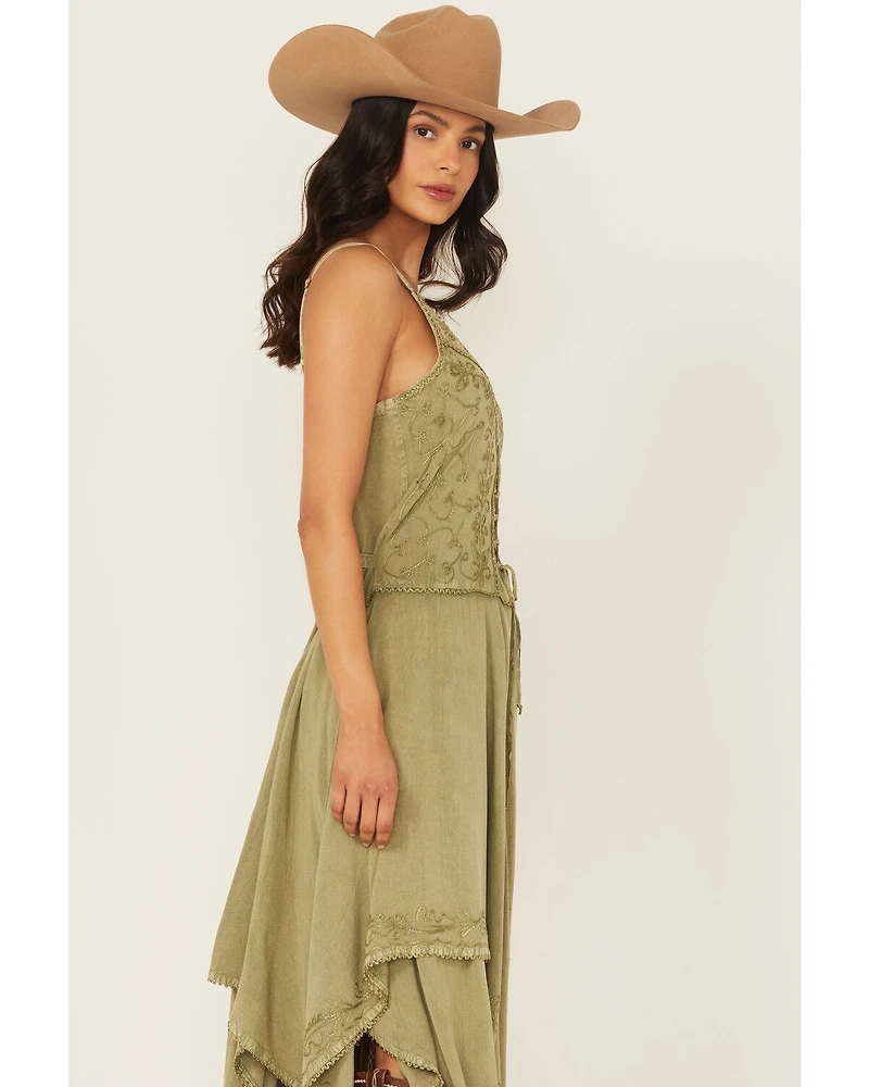Scully Women's Sleeveless Hanky Hem Jacquard Midi Dress