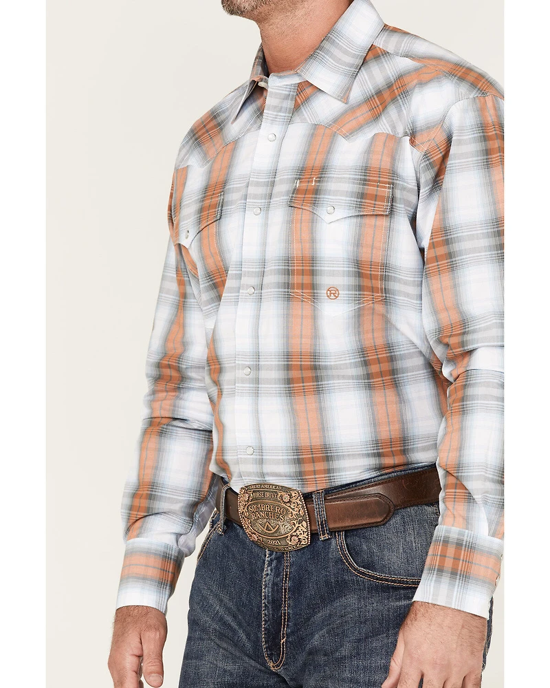 Roper Men's Setting Sun Large Ombre Plaid Long Sleeve Pearl Snap Western Shirt