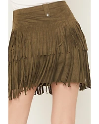 Rock & Roll Denim Women's Faux Suede Fringe Mini Skirt