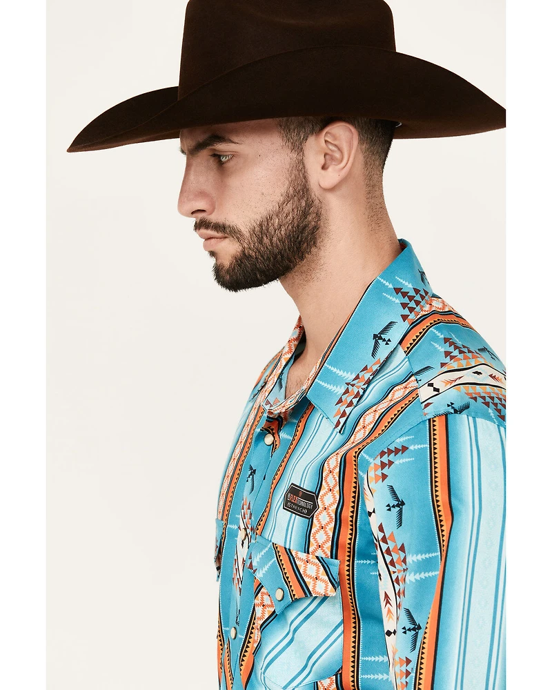 Rock & Roll Denim Men's Southwestern Striped Print Long Sleeve Snap Stretch Western Shirt