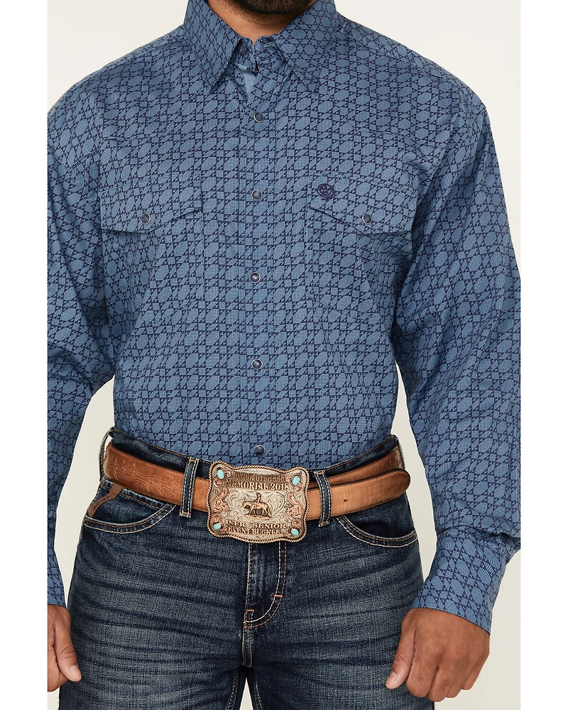 George Strait by Wrangler Men's Printed Long Sleeve Stretch Western Shirt
