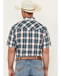 Ely Walker Men's Plaid Print Short Sleeve Snap Stretch Western Shirt
