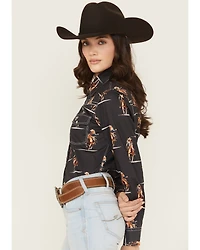 Cowgirl Hardware Women's Conversation Print Long Sleeve Snap Stretch Western Shirt