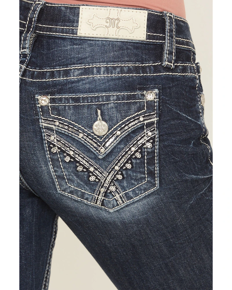 Miss Me Women's Dark Wash Mid Rise 32" Bootcut Stretch Denim Jeans