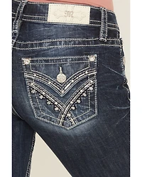 Miss Me Women's Dark Wash Mid Rise 32" Bootcut Stretch Denim Jeans