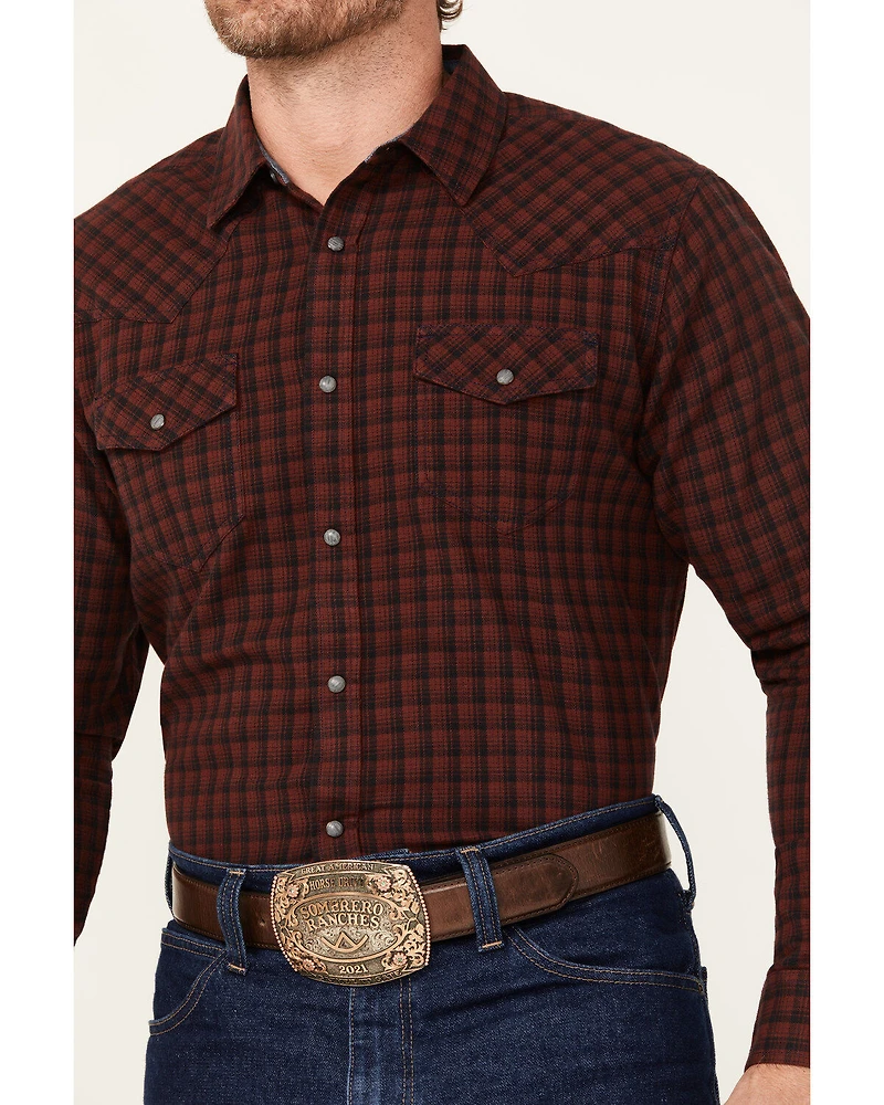 Cody James Men's Long Rider Plaid Print Sleeve Snap Western Flannel Shirt