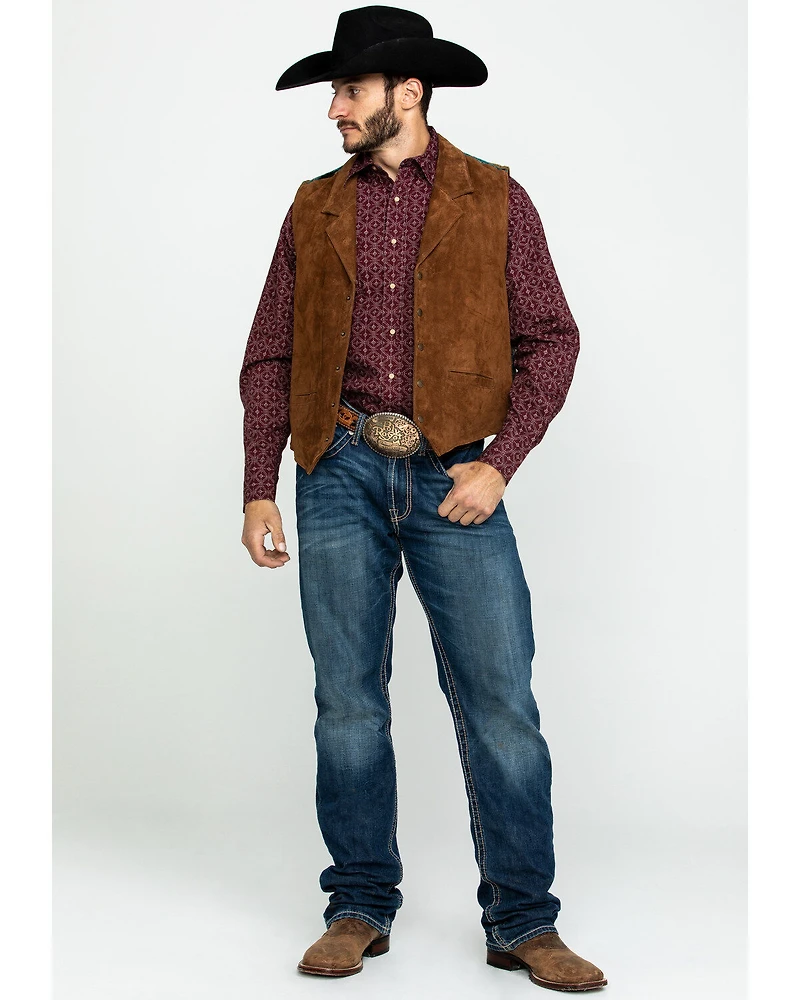 Scully Leatherwear Men's Southwestern Knit Back Suede Vest