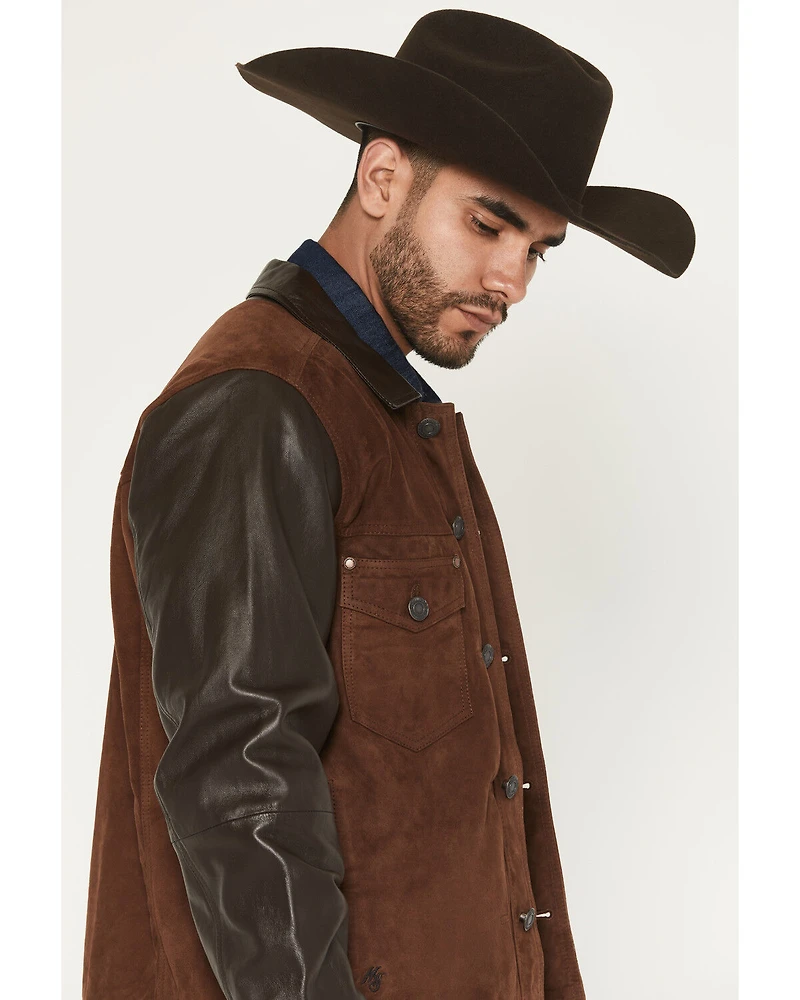 Moonshine Spirit Men's Brody Color Block Leather Button-Down Jacket