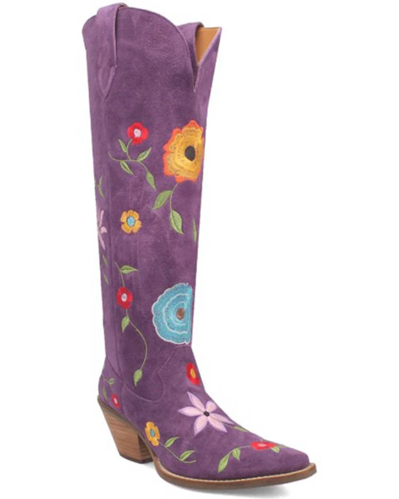 Dingo Women's Flower Power Suede Tall Western Boots - Snip Toe