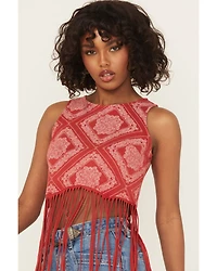 Rock & Roll Denim Women's Bandana Print Fringe Tank Top
