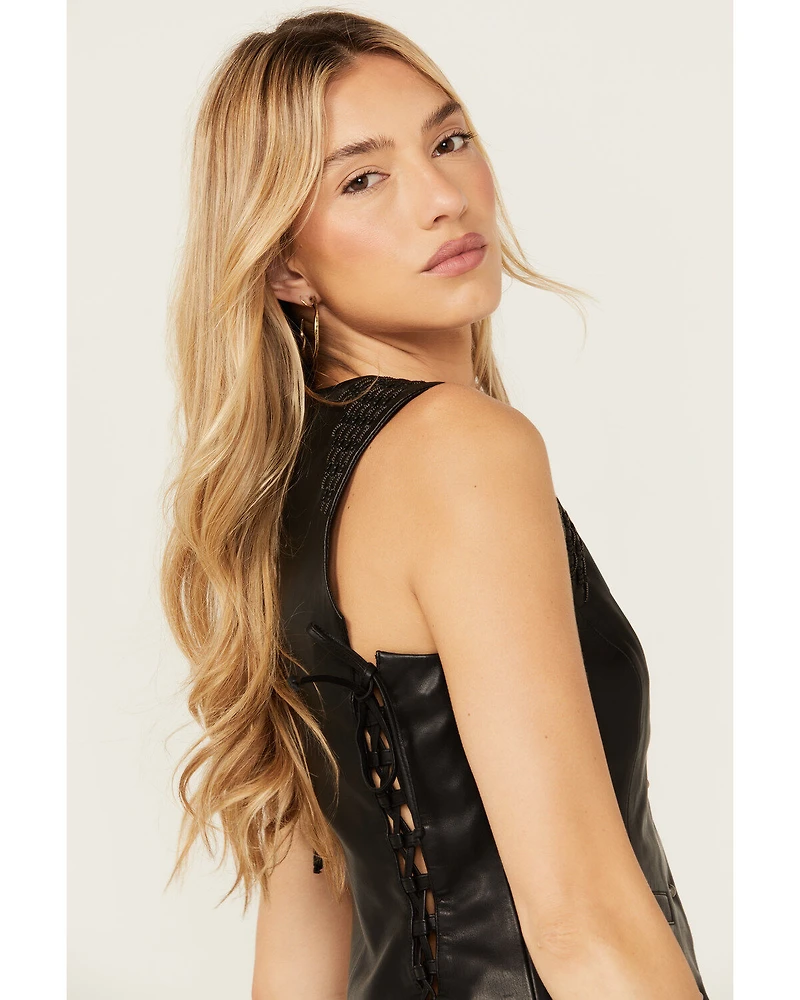 Wonderwest Women's Chain and Braid Leather Vest