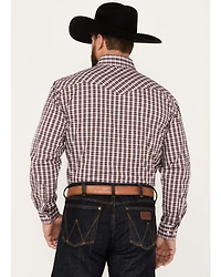 Rough Stock by Panhandle Men's Dobby Plaid Print Long Sleeve Pearl Snap Western Shirt