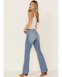Cello Women's Stripe Destruction Flare Jeans