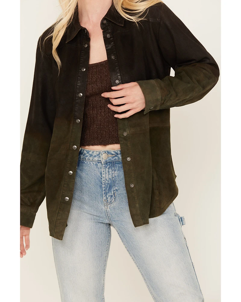 Cleo + Wolf Women's Ombre Suede Snap Up Shacket