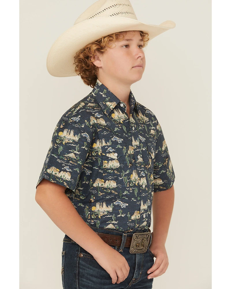 Panhandle Slim Boys' Desert Print Short Sleeve Snap Western Shirt