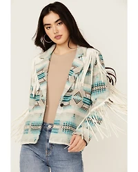 Rock & Roll Denim Women's Southwestern Print Fringe Jacket
