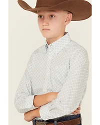 Wrangler Boys' 20x Geo Print Long Sleeve Button-Down Western Shirt