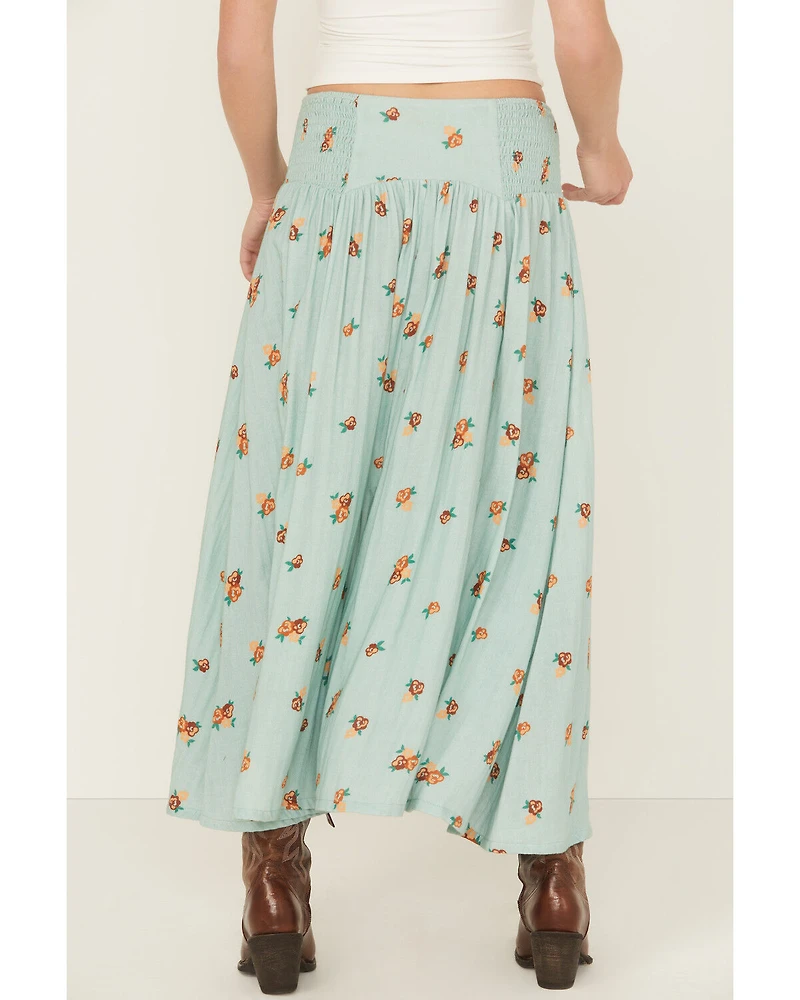 Rock & Roll Denim Women's Floral Print Button-Down Midi Skirt
