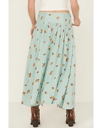 Rock & Roll Denim Women's Floral Print Button-Down Midi Skirt
