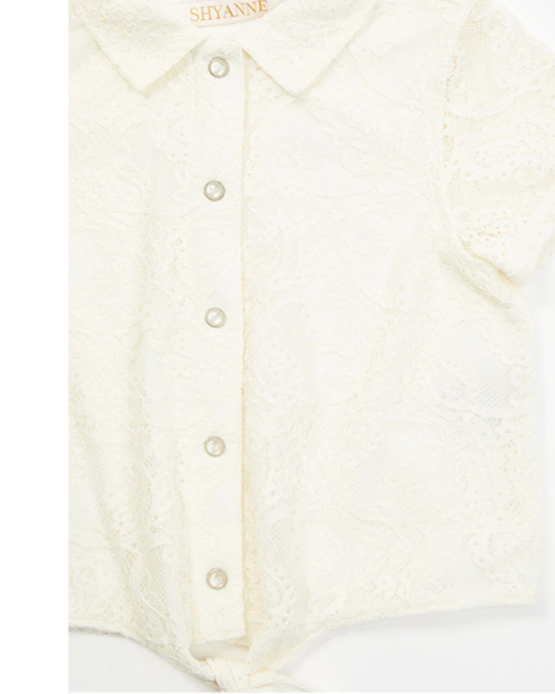Shyanne Toddler Girls' Aspen Lace Button-Down Tie Front Top