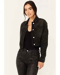 Vibrant Denim Women's Rhinestone Cropped Trucker Jacket
