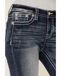 Miss Me Women's Dark Wash Mid Rise 32" Bootcut Stretch Denim Jeans