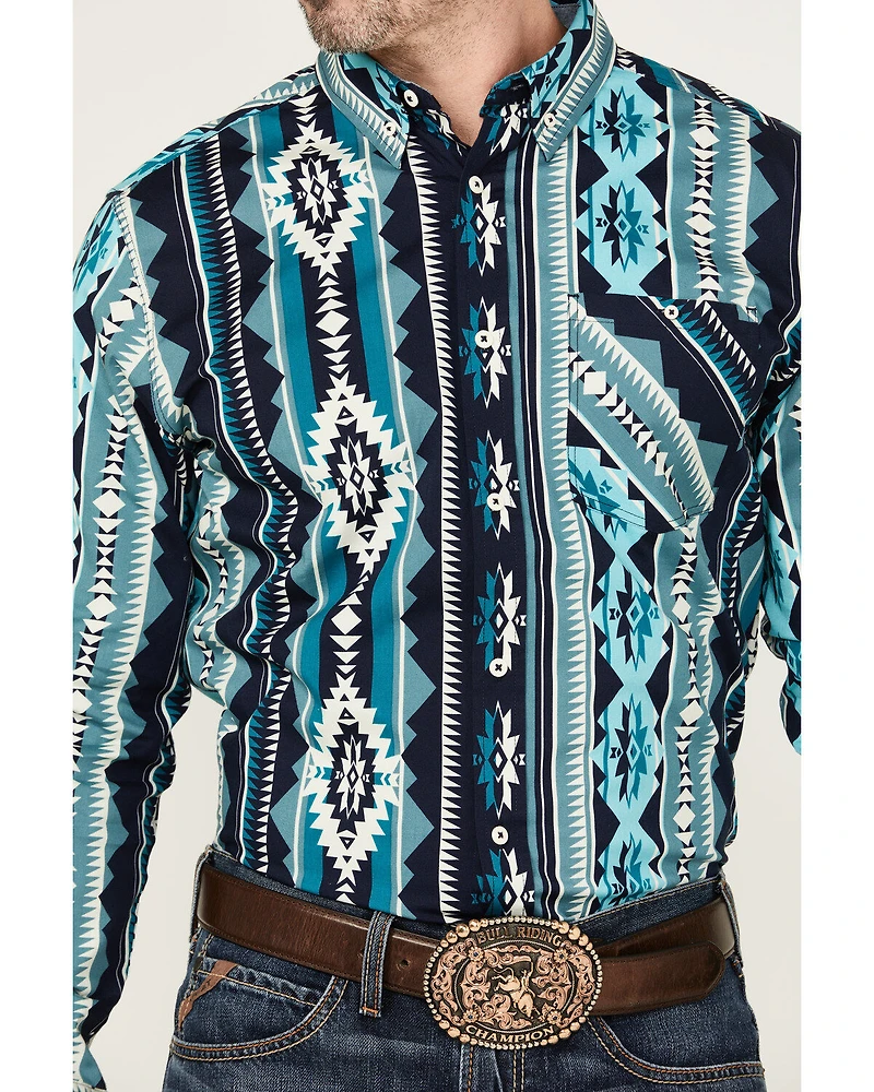RANK 45® Men's Dakar Exploded Southwestern Print Long Sleeve Performance Stretch Western Shirt